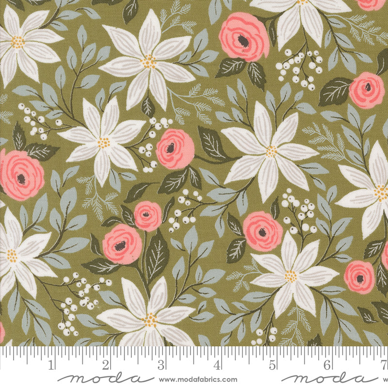 Berry and Pine light green poinsettia floral fabric by Lella Boutique for Moda, 5240 12