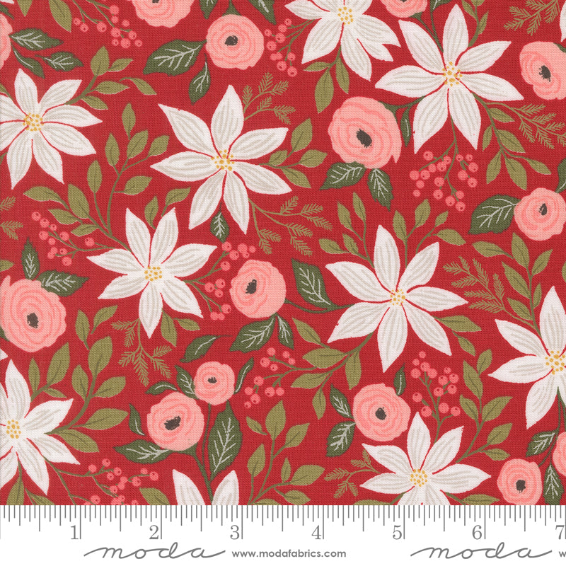 Berry and Pine red poinsettia floral fabric by Lella Boutique for Moda, 5240 14
