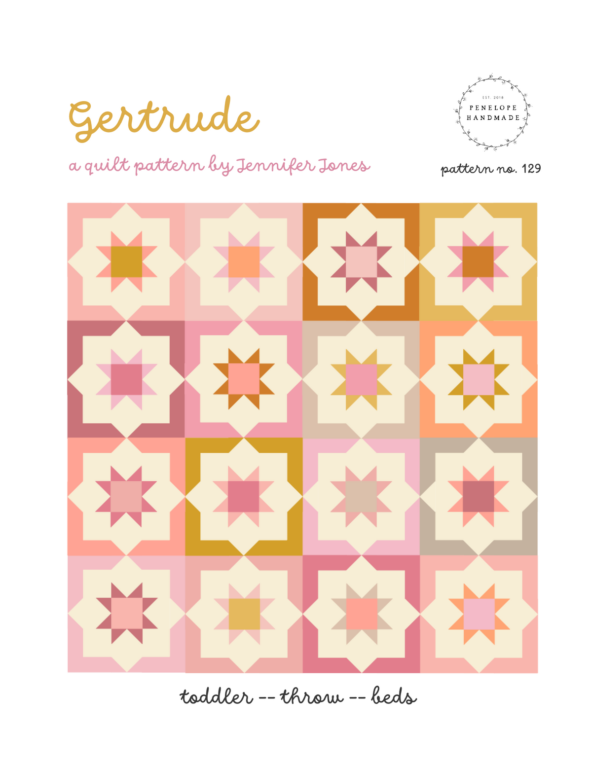 Gertrude quilt pattern cover by Jennifer Jones of Penelope Handmade