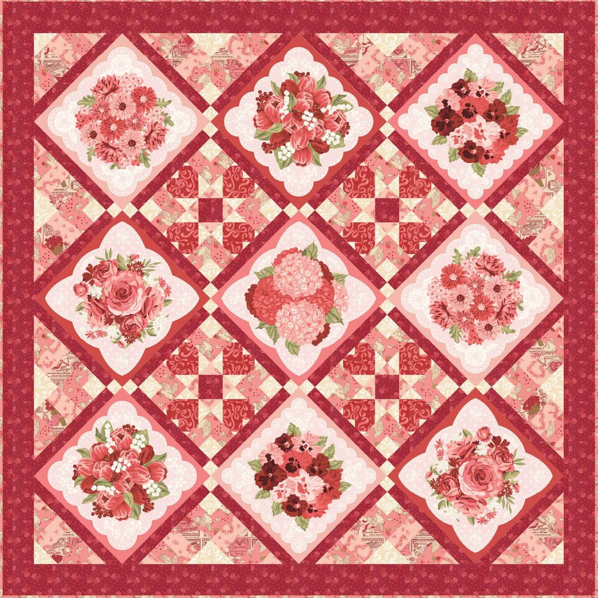 Je Taime Love Affair quilt kit with Je Taime fabric by Stacy Iest Hsu