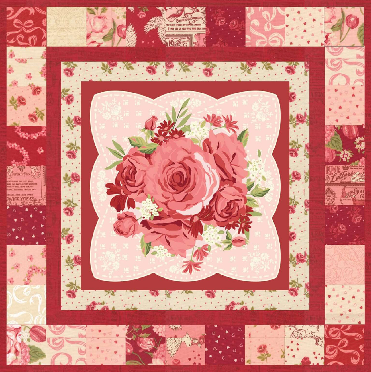 Je Taime pillow kit with a Je Taime panel block, mini charm and binding by Stacy Iest Hsu