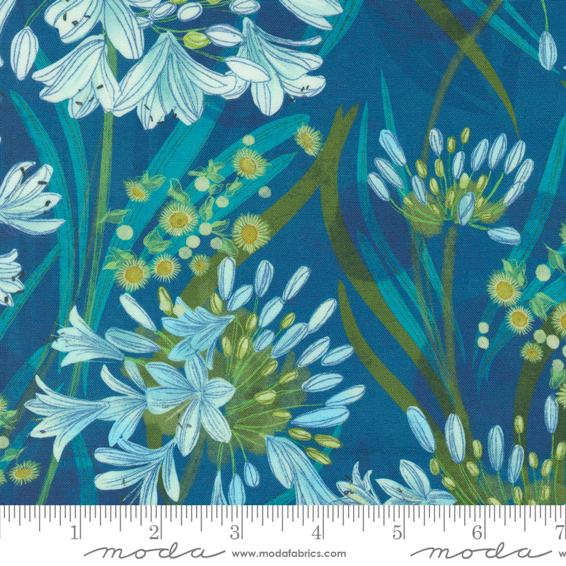 Serena Shores dark blue agapanthus floral fabric by Robin Pickens for Moda, 48770 14