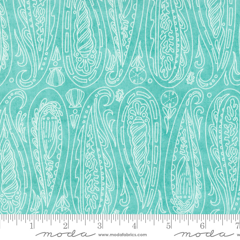 Serena Shores aqua paisley shells fabric by Robin Pickens for Moda, 48772 21