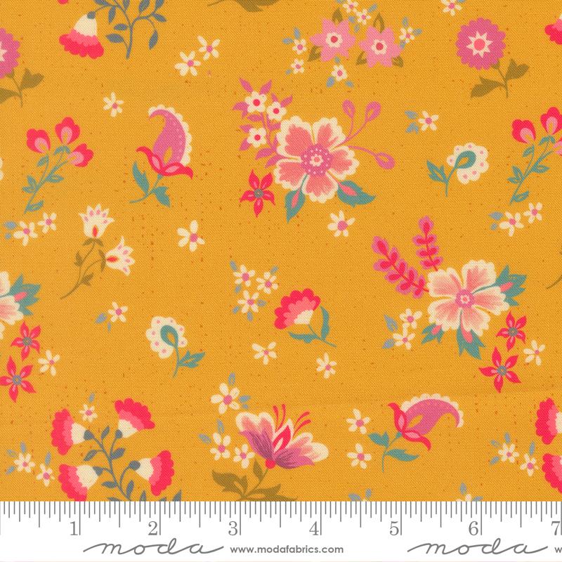 Sitara Davina Dijon yellow floral fabric by Crystal Manning for Moda, 11982 19