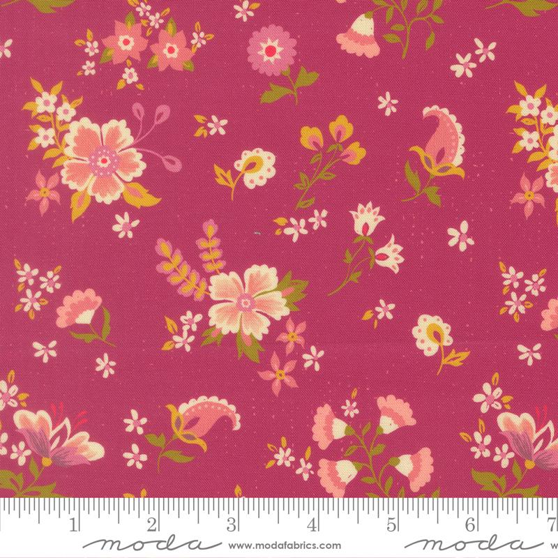 Sitara Davina Pomegranate dark pink floral fabric by Crystal Manning for Moda, 11982 24