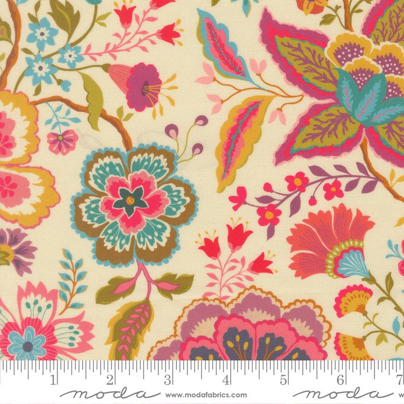 Sitara Jasmine Cream multicolor floral fabric by Crystal Manning for Moda, 11980 11