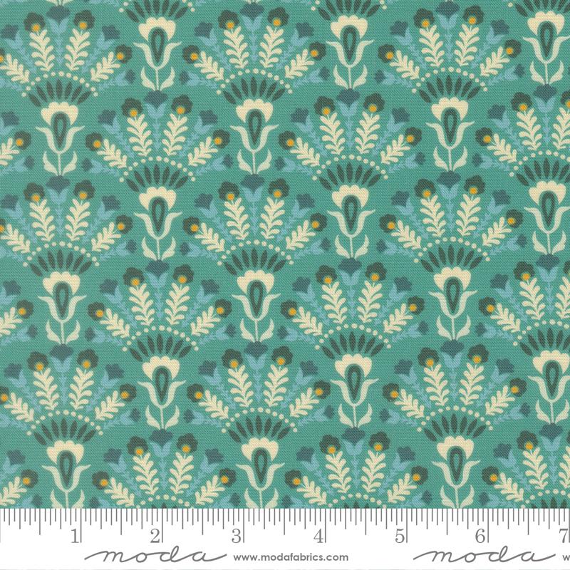 Sitara Opaline Blue Chill turquoise damask fabric by Crystal Manning for Moda, 11983 16
