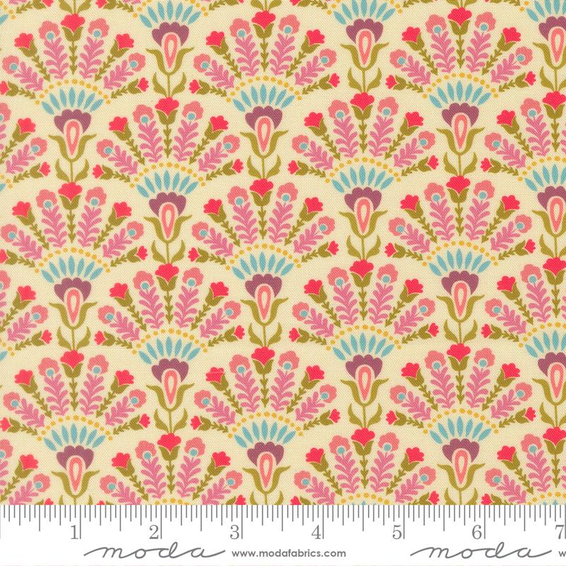 Sitara Opaline Cream multicolor damask fabric by Crystal Manning for Moda, 11983 11