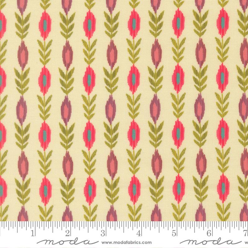 Sitara Vines Cream multicolor vine stripe fabric by Crystal Manning for Moda, 11984 11