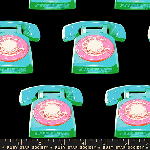 Sparkle Mart Black vintage telephone novelty fabric by Melody Miller for Ruby Star Society, RS0121 18