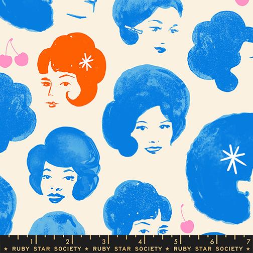 Sparkle Mart Blue Light Special light blue retro ladies novelty fabric by Melody Miller for Ruby Star Society, RS0120 12