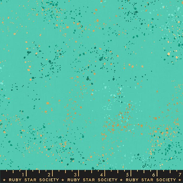 Speckled Metallic Icebox turquoise speckle blender fabric with metallic accents by Rashida Coleman Hale for Ruby Star Society, RS5027 81M