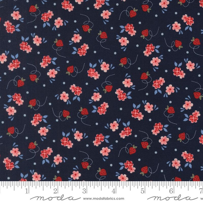 Blossom Jubilee Nightfall strawberry party fabric by Bunny Hill Designs for Moda, 3094 16