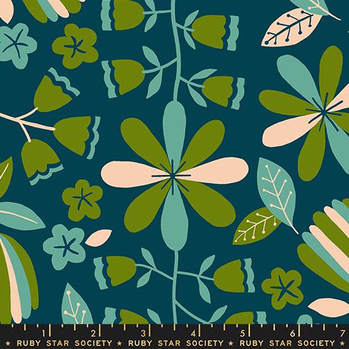 Corsage Dark Teal front parlor fabric by Jen Hewett for Ruby Star Society, RS6057 14