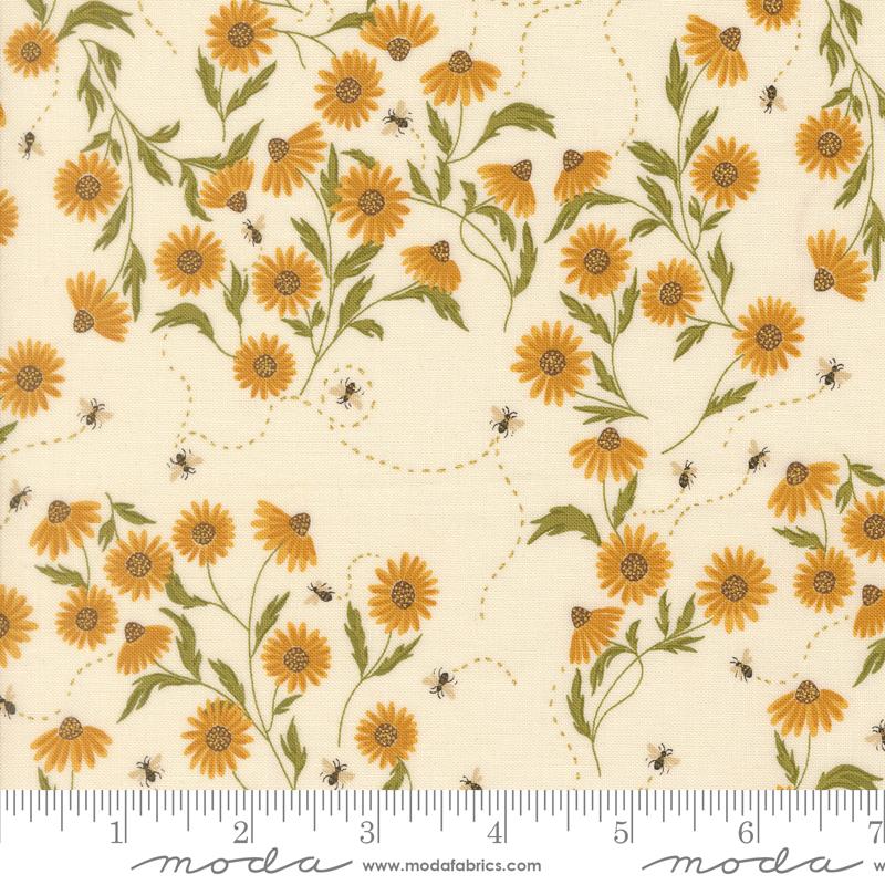 Ladybug Whimsy Eggshell cone flower metallic fabric by Gingiber for Moda, 48442 11M