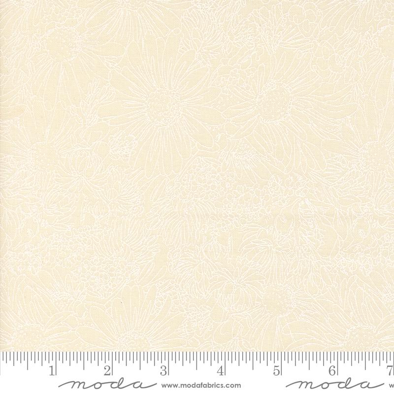 Ladybug Whimsy Eggshell Cream pen and ink flowers fabric by Gingiber for Moda, 48444 21