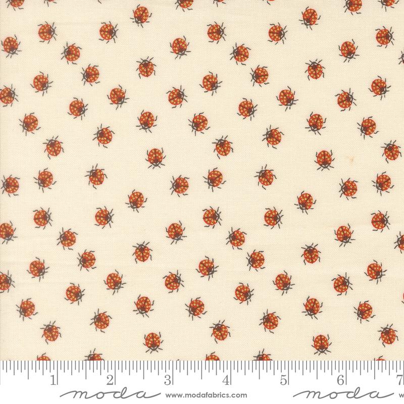 Ladybug Whimsy Eggshell little ladybugs metallic fabric by Gingiber for Moda, 48446 11M