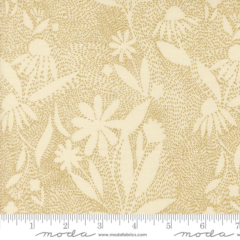 Ladybug Whimsy Eggshell outlines metallic fabric by Gingiber for Moda, 48445 11M