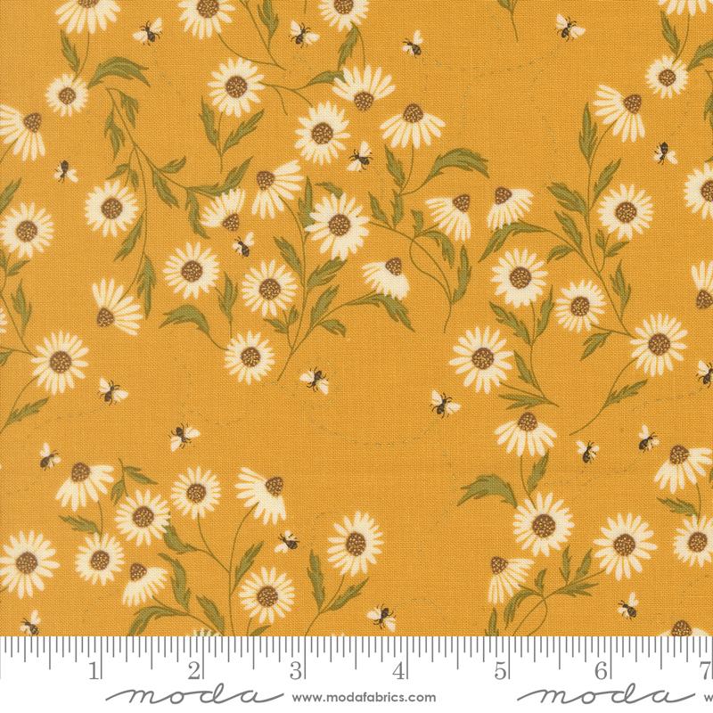 Ladybug Whimsy Golden cone flower metallic fabric by Gingiber for Moda, 48442 13M