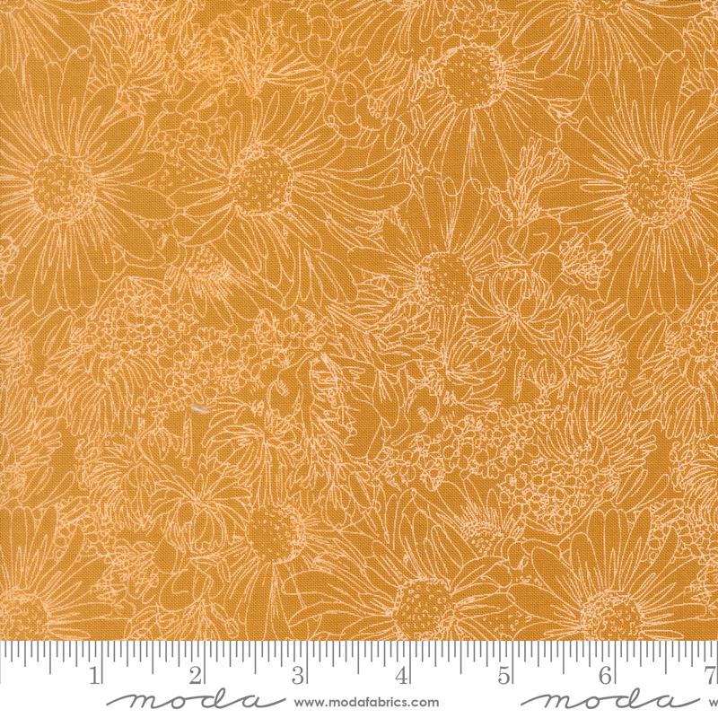 Ladybug Whimsy Golden pen and ink flowers fabric by Gingiber for Moda, 48444 13