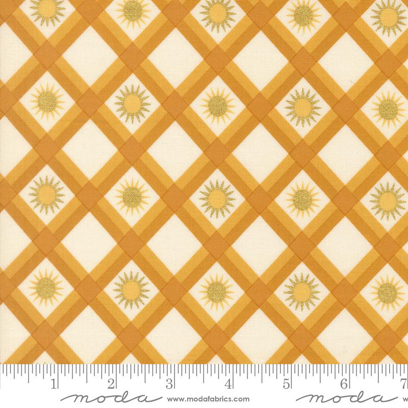 Ladybug Whimsy Golden plaid sunshine metallic fabric by Gingiber for Moda, 48447 13M