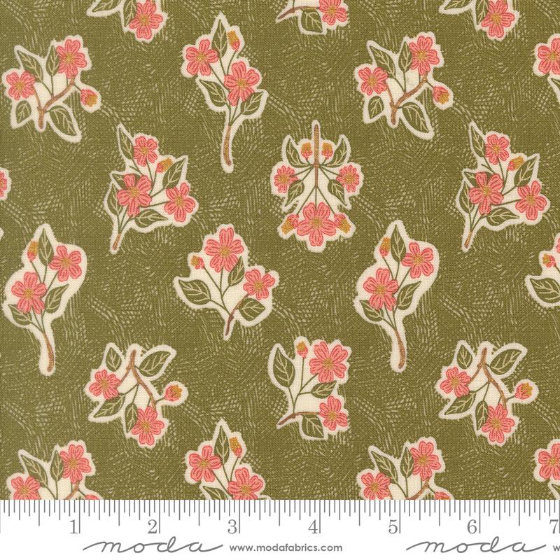 Ladybug Whimsy Grass apple blossom metallic fabric by Gingiber for Moda, 48443 17M