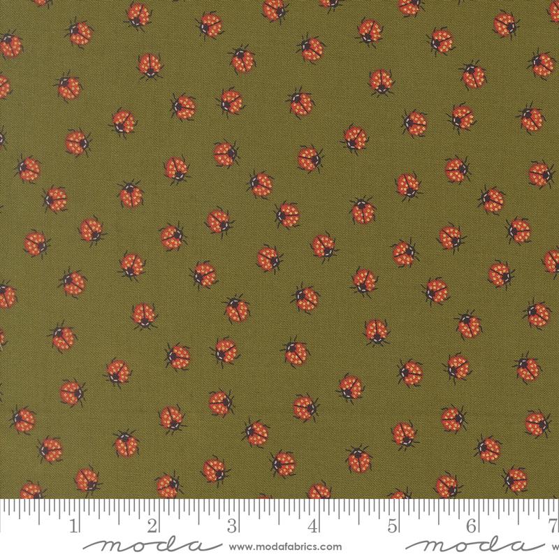 Ladybug Whimsy Grass little ladybugs metallic fabric by Gingiber for Moda, 48446 17M