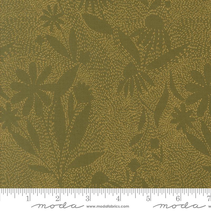 Ladybug Whimsy Grass outlines metallic fabric by Gingiber for Moda, 48445 17M