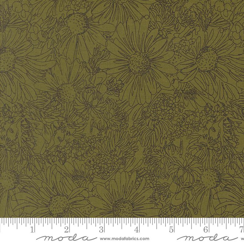 Ladybug Whimsy Grass pen and ink flowers fabric by Gingiber for Moda, 48444 17