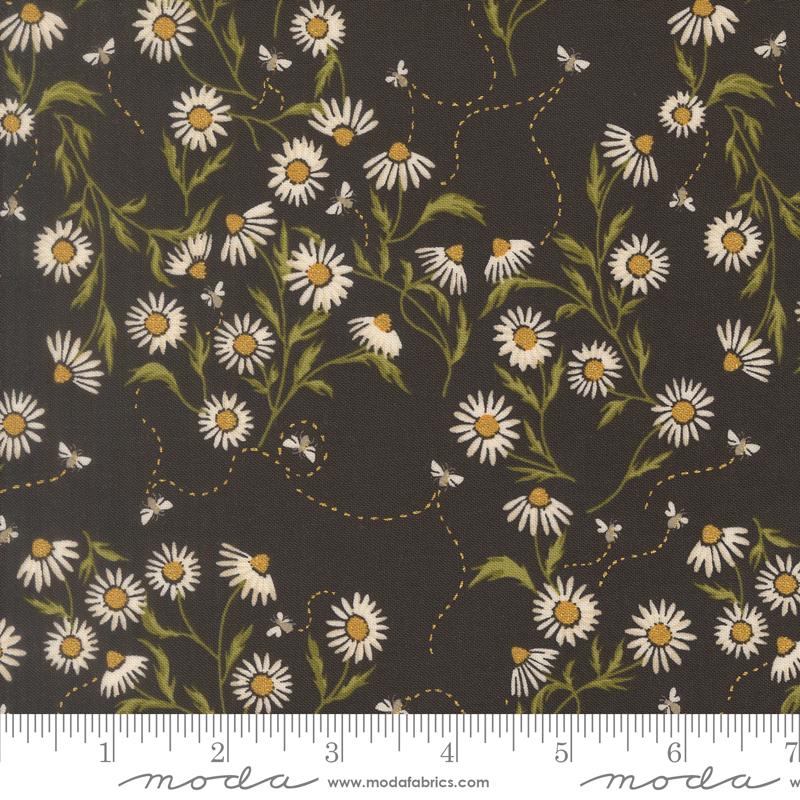 Ladybug Whimsy Midnight cone flower metallic fabric by Gingiber for Moda, 48442 18M