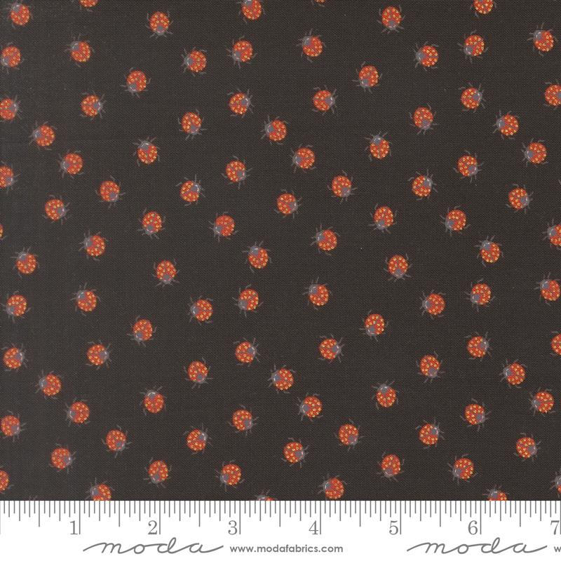Ladybug Whimsy Midnight little ladybugs metallic fabric by Gingiber for Moda, 48446 18M