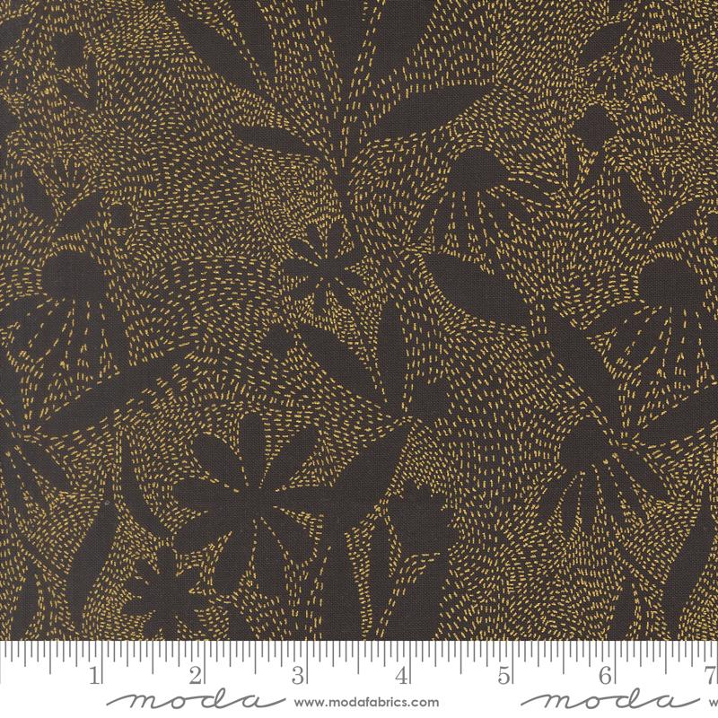 Ladybug Whimsy Midnight outlines metallic fabric by Gingiber for Moda, 48445 18M