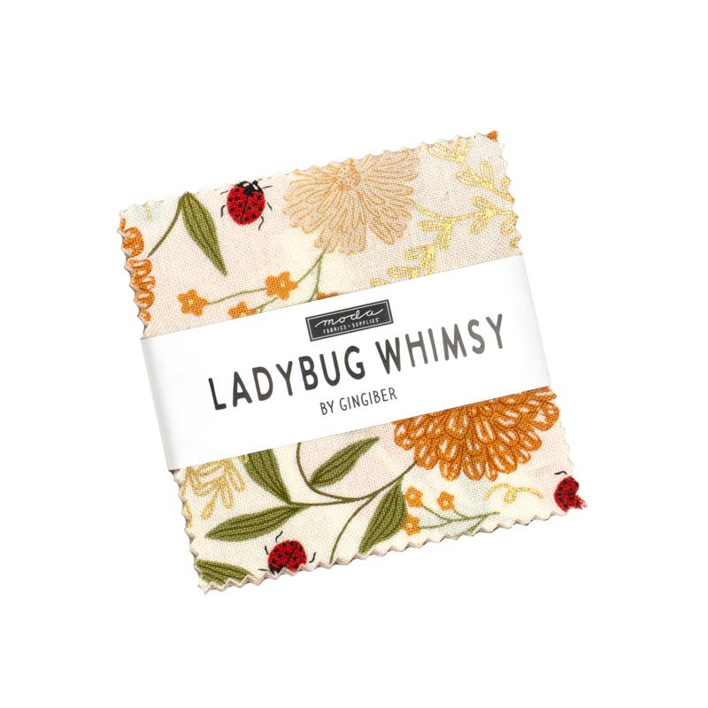 Ladybug Whimsy mini charm of 2.5-inch precut squares by Gingiber for Moda