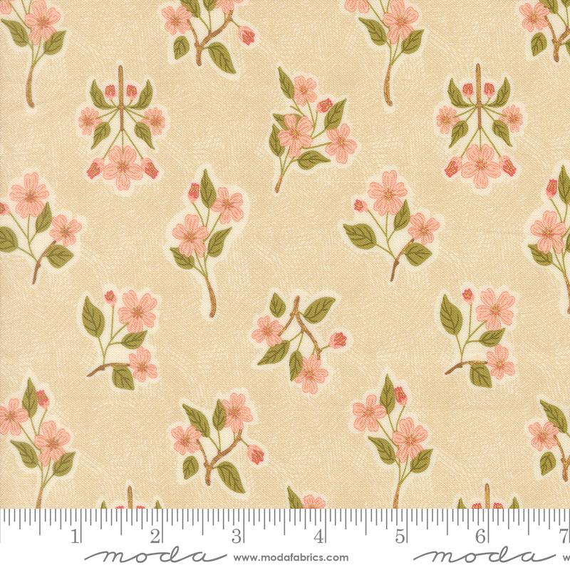 Ladybug Whimsy Natural apple blossom metallic fabric by Gingiber for Moda, 48443 12M
