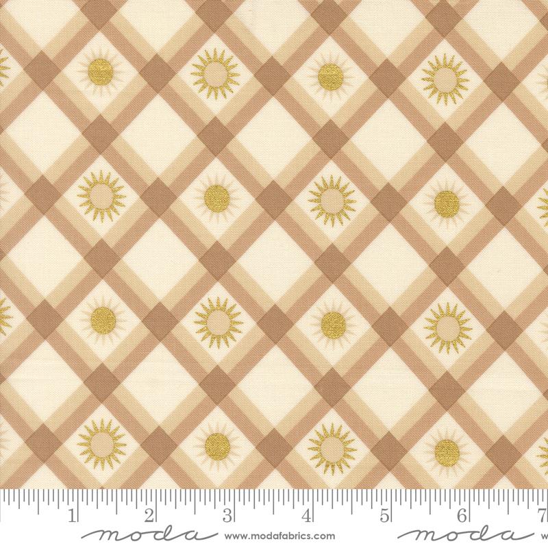 Ladybug Whimsy Natural plaid sunshine metallic fabric by Gingiber for Moda, 48447 12M