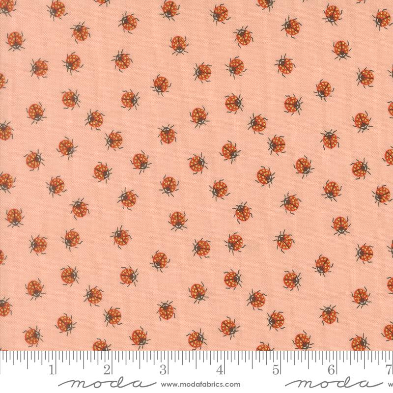 Ladybug Whimsy Pretty Pink little ladybugs metallic fabric by Gingiber for Moda, 48446 15M