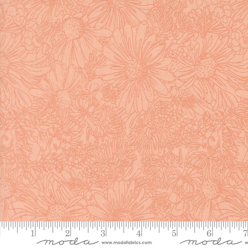 Ladybug Whimsy Pretty Pink pen and ink flowers fabric by Gingiber for Moda, 48444 15