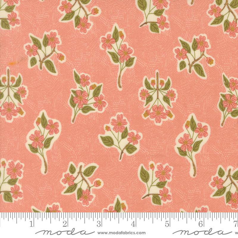 Ladybug Whimsy Zinnia apple blossom metallic fabric by Gingiber for Moda, 48443 16M