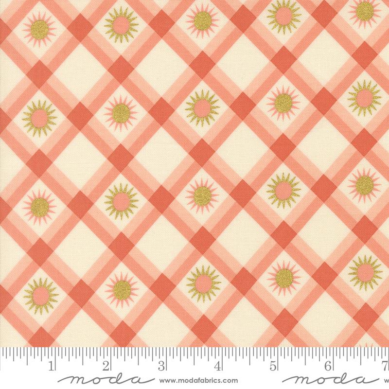 Ladybug Whimsy Zinnia plaid sunshine metallic fabric by Gingiber for Moda, 48447 16M