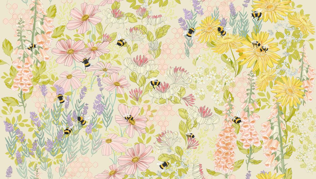 Pollinators Cloud bee garden fabric by Robin Pickens for Moda, 48810 11