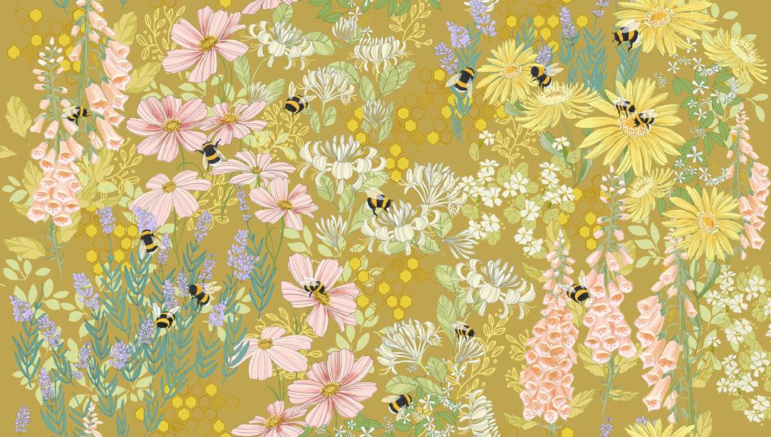 Pollinators Golden bee garden fabric by Robin Pickens for Moda, 48810 14