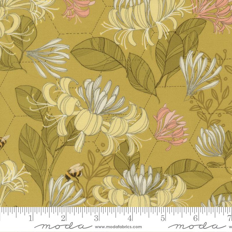 Pollinators Golden honeysuckle fabric by Robin Pickens for Moda, 48812 14