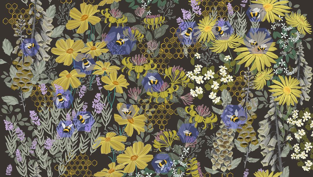 Pollinators Onyx bee garden fabric by Robin Pickens for Moda, 48810 20