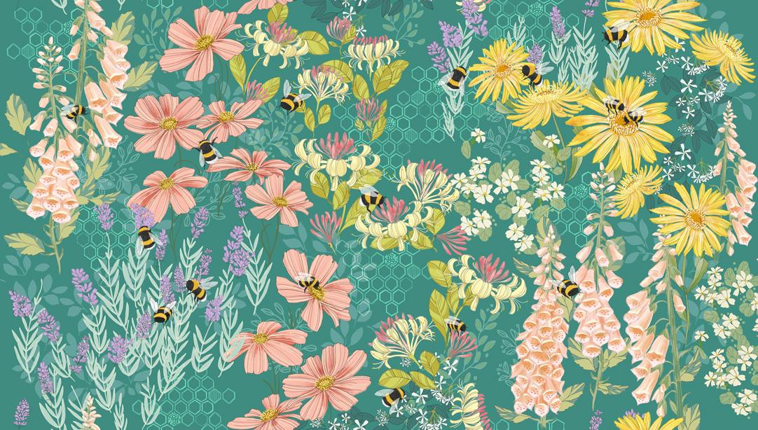 Pollinators Pond bee garden fabric by Robin Pickens for Moda, 48810 17