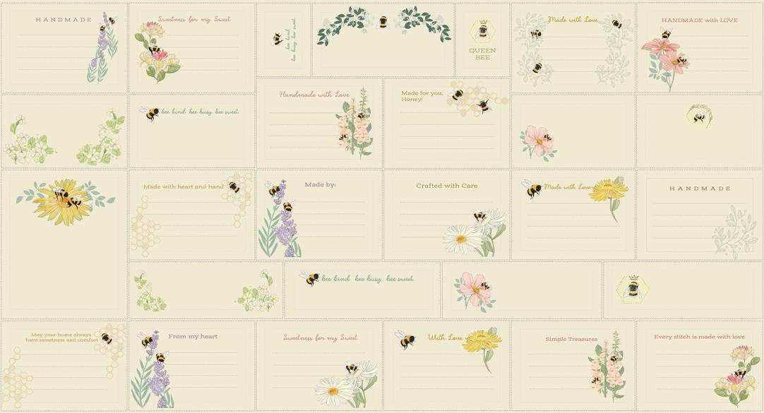 Pollinators quilt label panel with flowers and bees by Robin Pickens for Moda, 48817 11