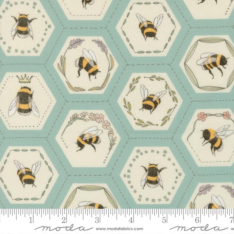Pollinators Stream bees in hexies fabric by Robin Pickens for Moda, 48814 16