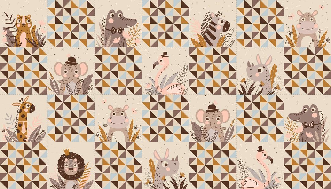Wildly Cute Safari panel of safari animals by Elena Amo for Moda, 39088 11